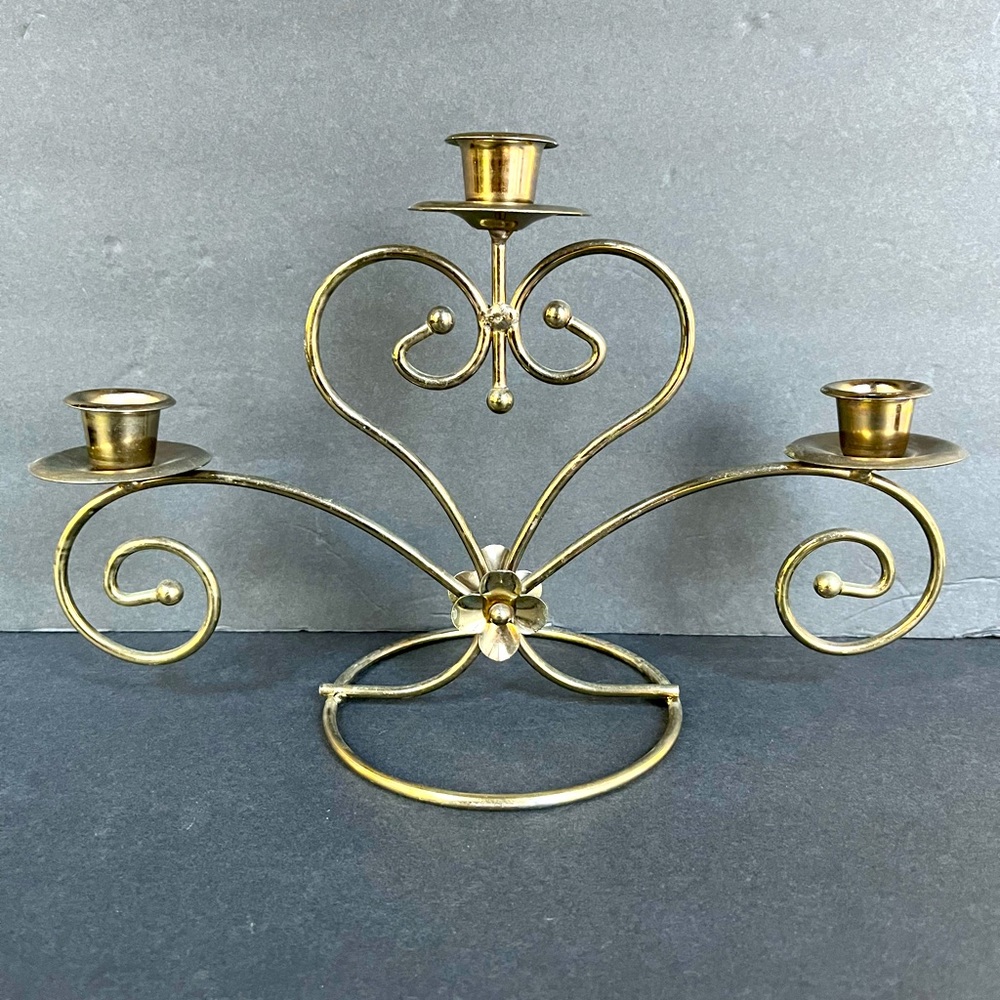 Home Interiors Gold Three-Arm Metal Candle Holder